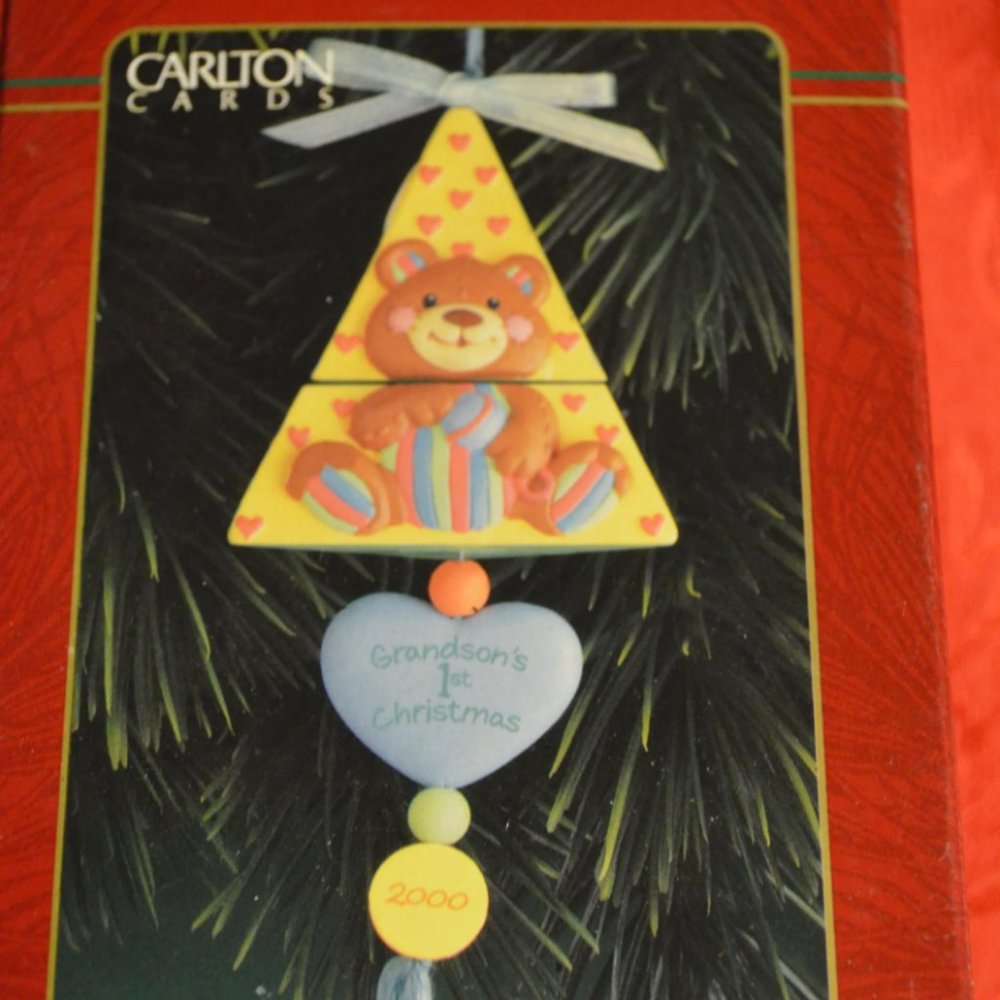 Vintage Carlton Cards Ornament "Grandson's First Christmas - Dated 2000